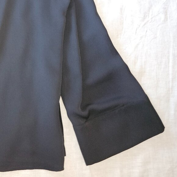 Ann Taylor Medium Black Satin Split Neck Blouse | Wide Cuff Sleeve Top - Picture 2 of 3